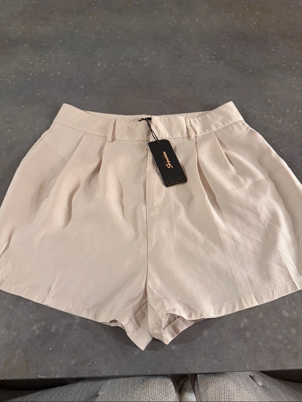 Shinestar Cream Pleated High-Waist Women's Shorts